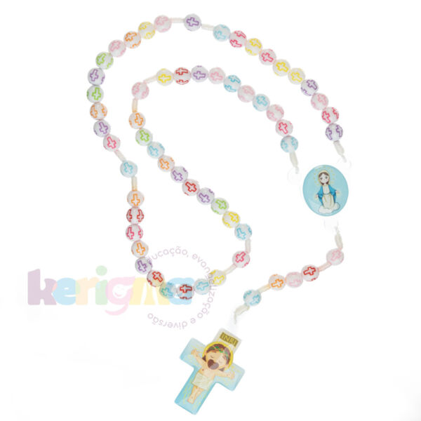 TERÇO INFANTIL COLOR. COM SAQUINHO ESTAMP. - PERSONALIZADO - NOS. SRA. DAS GRAÇAS